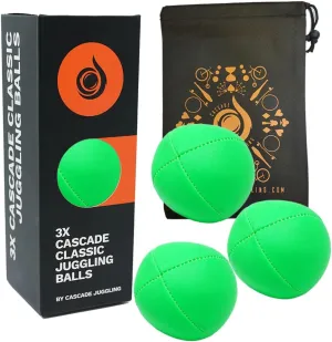3 x Pro 115g Cascade Neon Classic Juggling Balls - Thud Juggling Balls & Bag - Set of 3 Juggling Balls (Green)