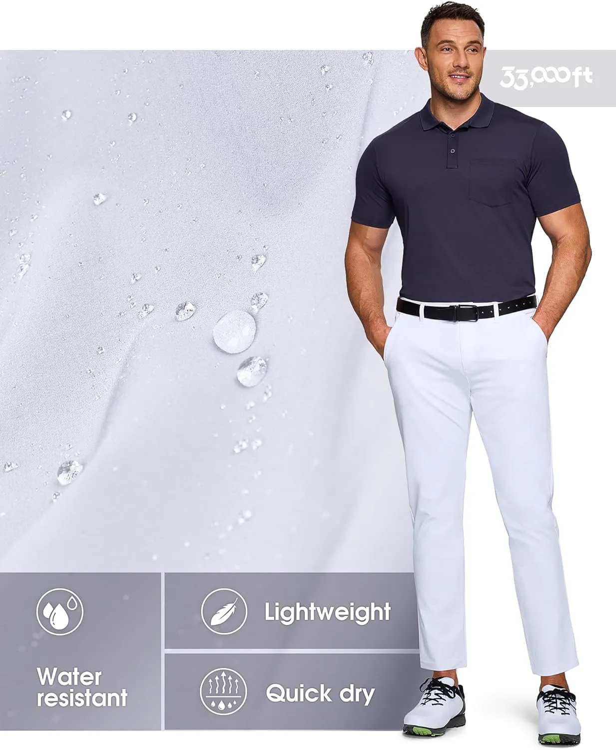 33,000ft Men's Golf Pants with 5 Pockets Classic-Fit Stretch Quick Dry Lightweight UPF 50  Hiking Pants