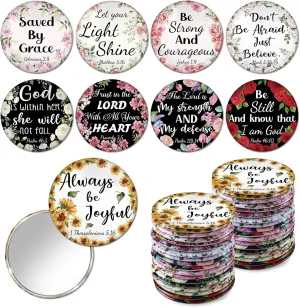 36 Pcs Mini Christian Compact Mirror Christian Gifts Bulk Floral Bible Verse Mini Compact Mirrors Religious Scripture Gifts Inspirational Portable Mirror for Women Coworkers Church Party Favors