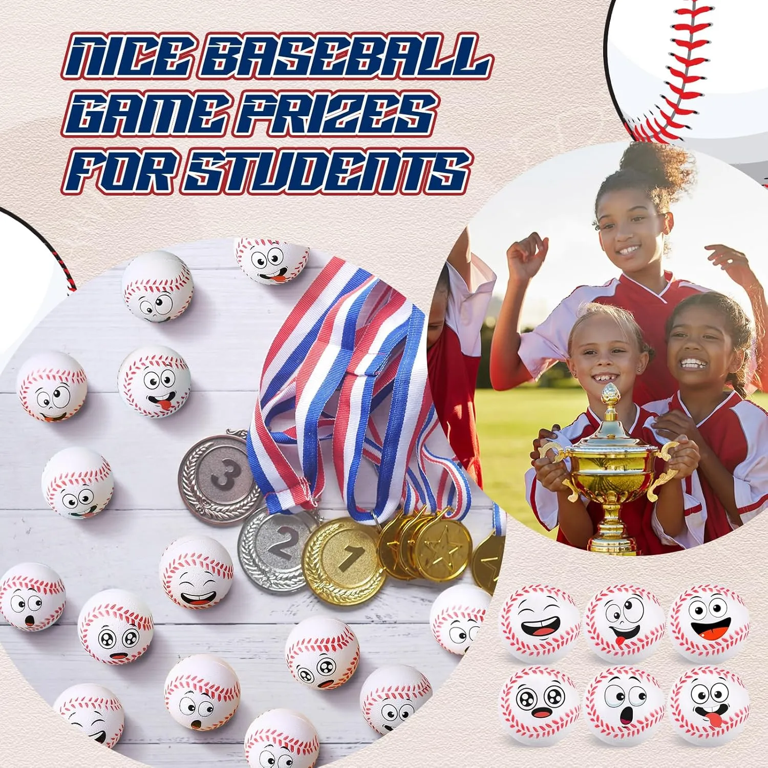 36 Pcs Mini Face Baseball Stress Balls Bulk Small Baseballs Stress and Anxiety Relief Toy Foam Sports Squeeze Balls for School Carnival Reward Sports Theme Party Favors Valentines Gifts