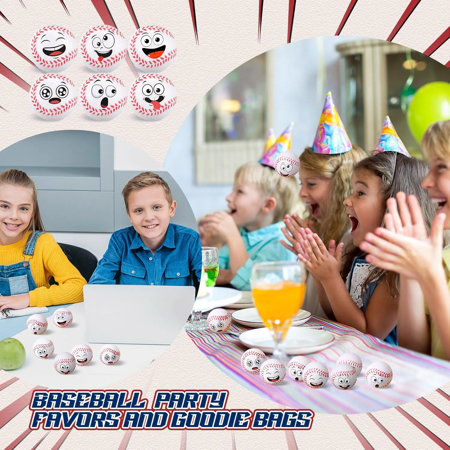36 Pcs Mini Face Baseball Stress Balls Bulk Small Baseballs Stress and Anxiety Relief Toy Foam Sports Squeeze Balls for School Carnival Reward Sports Theme Party Favors Valentines Gifts