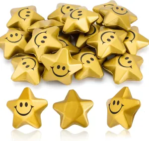 36 Pieces Exercise Balls for Adults Bulk Smile Face Star Foam Ball Gold, 1.6 Inch