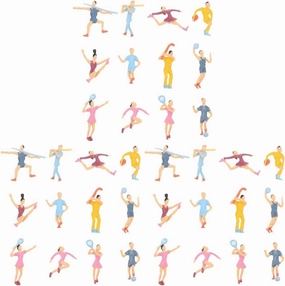 36 Pcs Miniature Sports Figurines - Assorted Color Plastic Athlete Models for Home Decor, Train Layouts, and Project Models