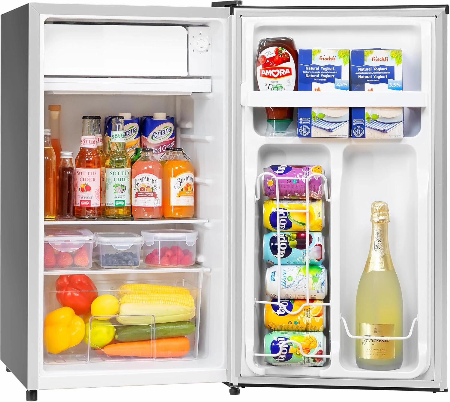 3.2 Cu.Ft Mini Fridge with Freezer, Single Door Mini Fridge, Adjustable Thermostat, Energy Saving Mini Refrigerator for Bedroom, Office, Dorm (Modern Silver, 3.2 Cu.ft)