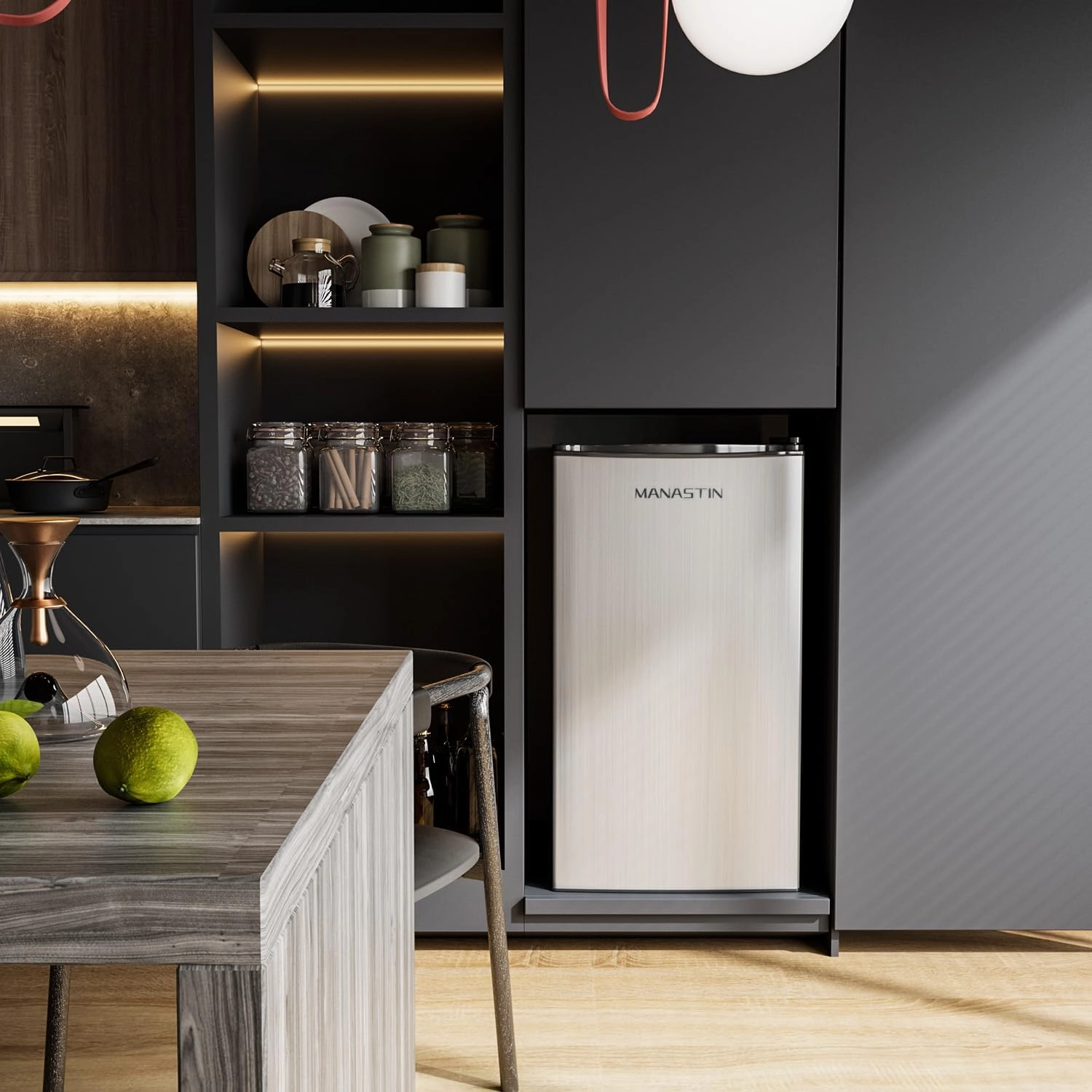 3.2 Cu.Ft Mini Fridge with Freezer, Single Door Mini Fridge, Adjustable Thermostat, Energy Saving Mini Refrigerator for Bedroom, Office, Dorm (Modern Silver, 3.2 Cu.ft)