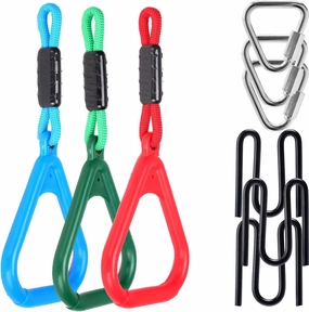 3 Colorful Triangle Holds for Monkey Line, Gorilla Line & Ninja Warrior Obstacle Courses – Complete Expansion Kit with Durable Buckles & Carabiners, Easy Setup, Safe & Secure Training Equipment