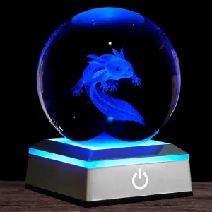 3D Axolotl Crystal Ball Night Light 3.15 inch Glass Ball Table Lamp with Color Changing Touch Base Axolotl Decor Ideal Gifts for Friends Kids Christmas Birthday