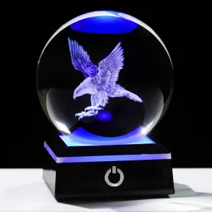 3D Eagle Figurine Crystal Ball with Colorful Light Base, Eagle Gifts for Women Men Eagle Lovers on Christmas Birthday, Glass Eagle Statue Decorative Ball for Home Office Decoration