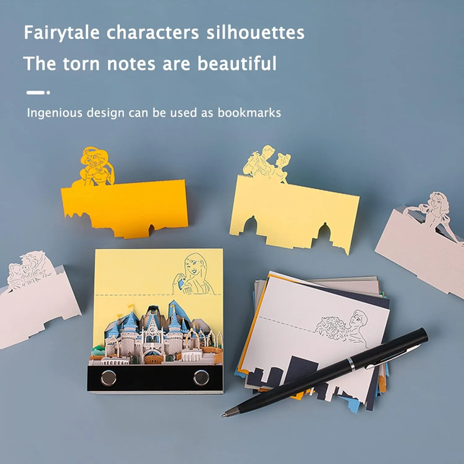 3D Memo Pad Art Sticky Notes, Fantasy Castle Notepad 3D Paper Card Craft Multicolor Self Sticky Note Pads Character Silhouette Desk Decoration DIY Creative Gift