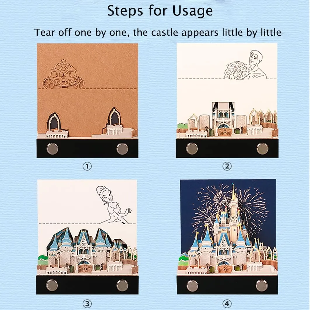3D Memo Pad Art Sticky Notes, Fantasy Castle Notepad 3D Paper Card Craft Multicolor Self Sticky Note Pads Character Silhouette Desk Decoration DIY Creative Gift