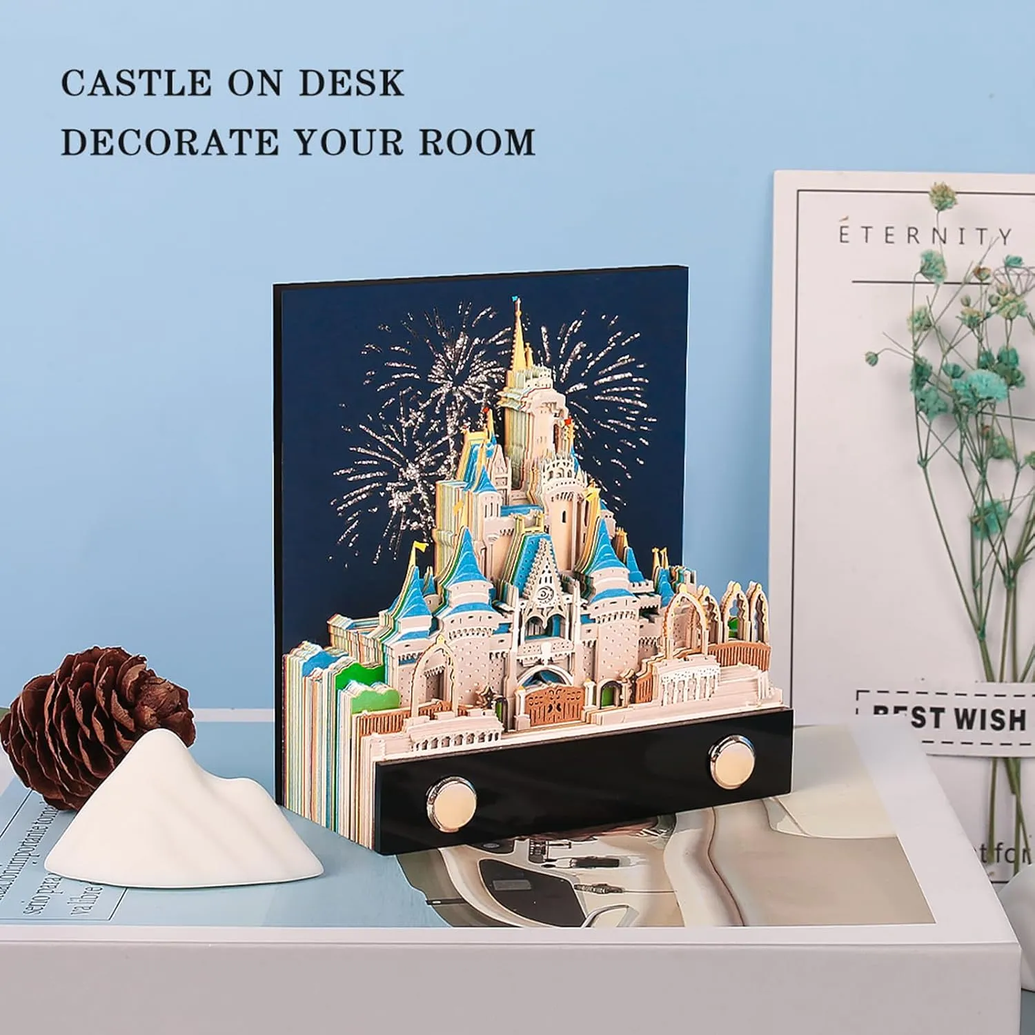 3D Memo Pad Art Sticky Notes, Fantasy Castle Notepad 3D Paper Card Craft Multicolor Self Sticky Note Pads Character Silhouette Desk Decoration DIY Creative Gift