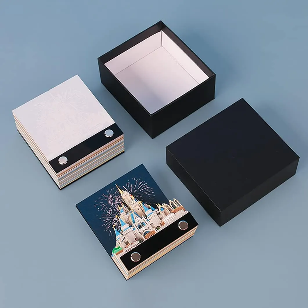 3D Memo Pad Art Sticky Notes, Fantasy Castle Notepad 3D Paper Card Craft Multicolor Self Sticky Note Pads Character Silhouette Desk Decoration DIY Creative Gift