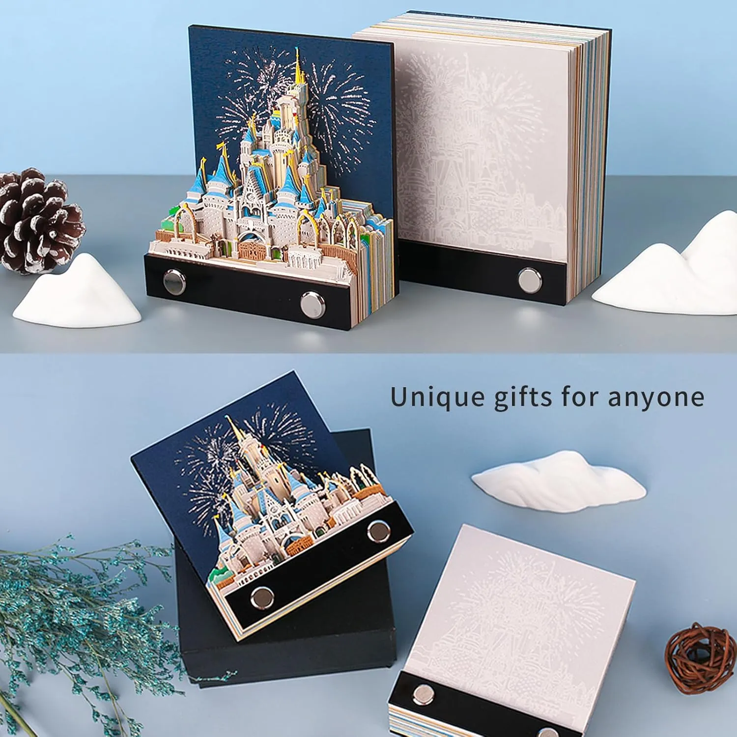 3D Memo Pad Art Sticky Notes, Fantasy Castle Notepad 3D Paper Card Craft Multicolor Self Sticky Note Pads Character Silhouette Desk Decoration DIY Creative Gift