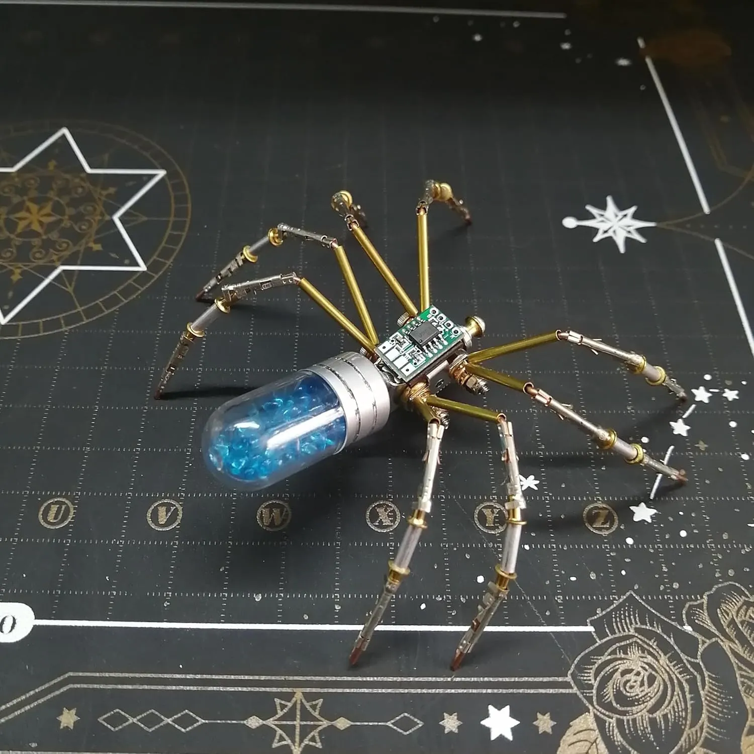3D Metal Mechanical Insect Assembly Kit Steampunk Model Adult DIY Hand Assembly Creative Birthday Holiday Vintage Trend Tabletop Ornament Collection (Spider 7 (Blue))