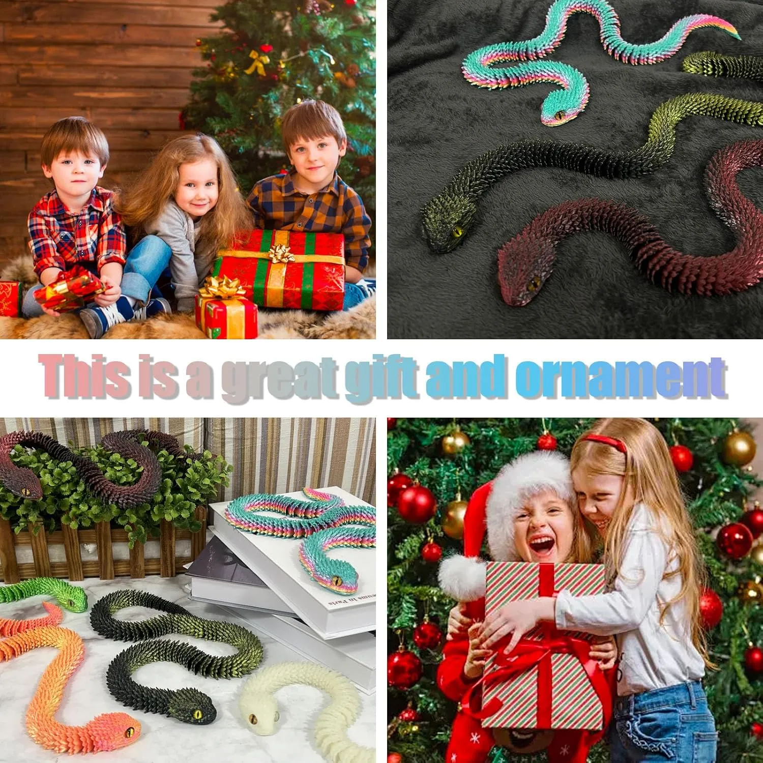3D Printed Animals-Snake Viper,3D Printed Snake Toys 3D Printed Articulated Snake 3D Printed Animals Animal Model Ornaments Creative Funny Toy Festival Gift for Frends (Blue Green, 29 Inch)
