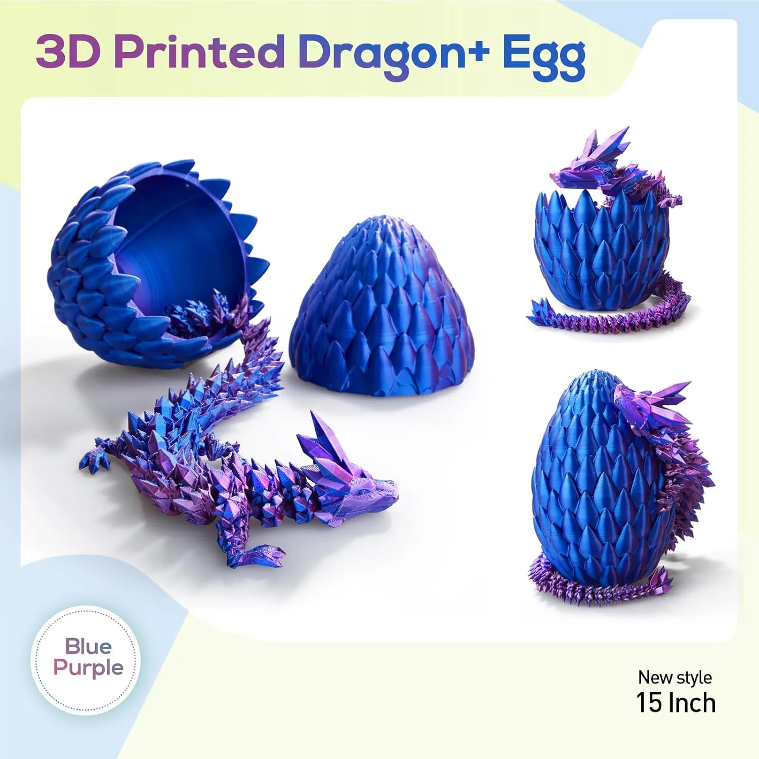 3D Printed Dragon,Dragon Eggs with Dragon Inside,Surprise Dragon Egg Toy,15'' Full Articulated Crystal 3D Dragon