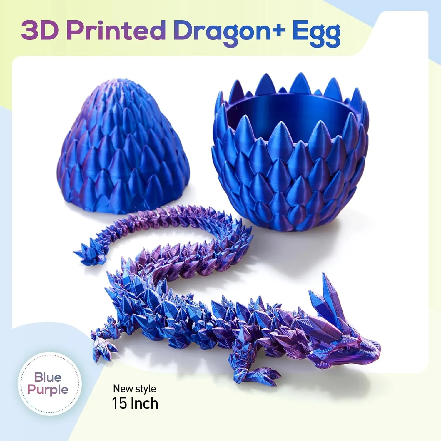 3D Printed Dragon,Dragon Eggs with Dragon Inside,Surprise Dragon Egg Toy,15'' Full Articulated Crystal 3D Dragon