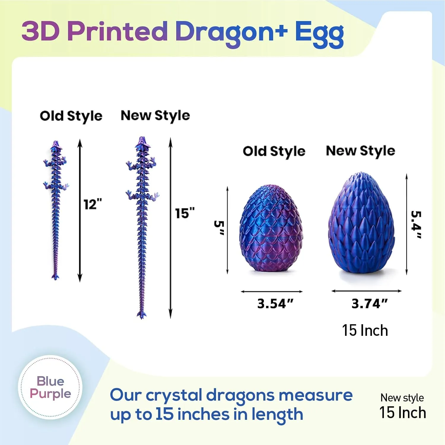 3D Printed Dragon,Dragon Eggs with Dragon Inside,Surprise Dragon Egg Toy,15'' Full Articulated Crystal 3D Dragon