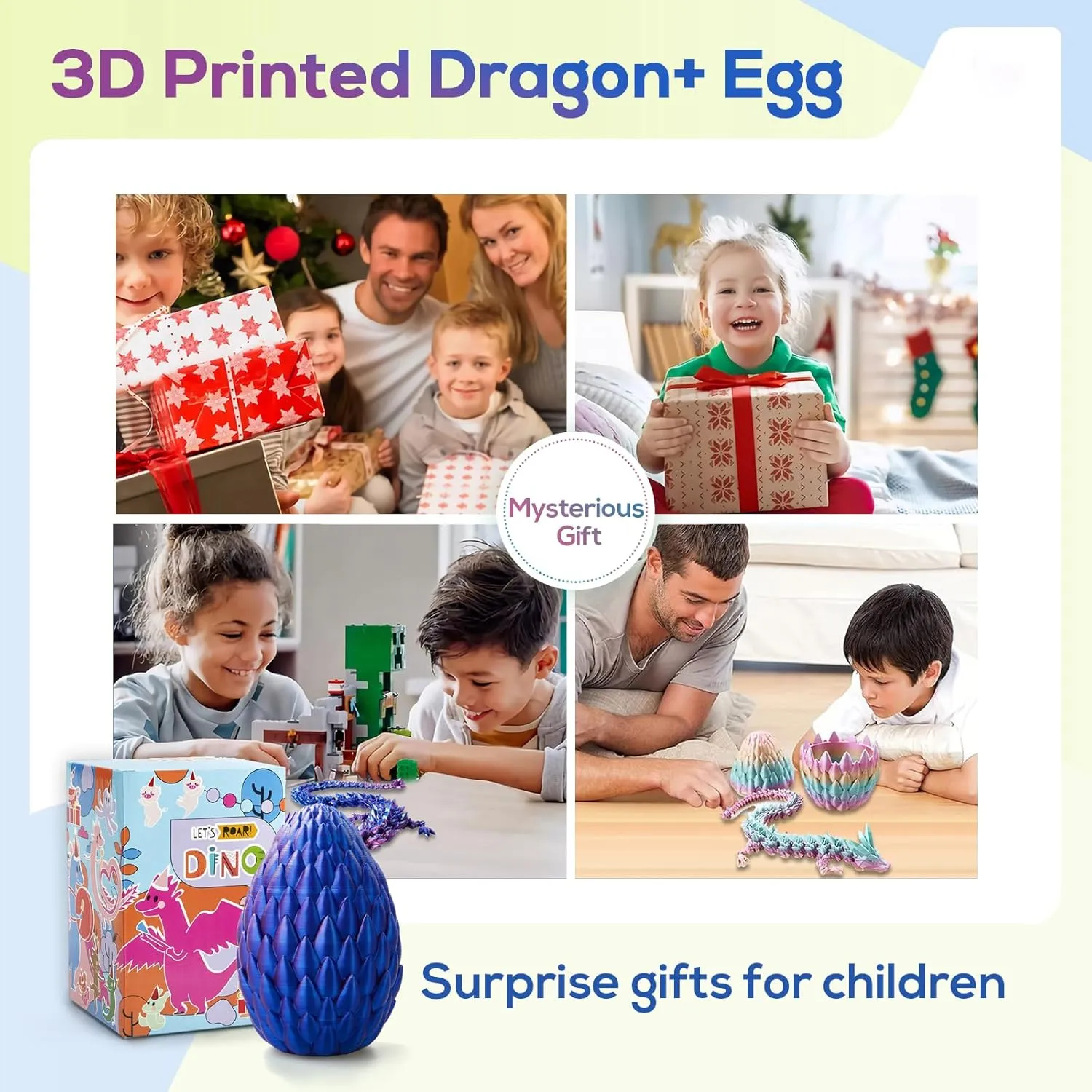 3D Printed Dragon,Dragon Eggs with Dragon Inside,Surprise Dragon Egg Toy,15'' Full Articulated Crystal 3D Dragon