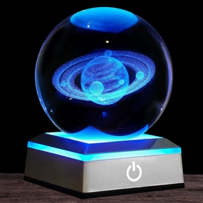 3D Saturn Crystal Ball Night Light 3.15 inch Glass Ball Table Lamp with Color Changing Touch Base Decor Ideal Saturn Gifts for Friends Kids Christmas Birthday