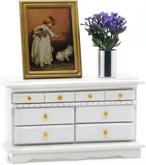 3Pcs 1:12 Dollhouse Side Cabinet Furniture Set, Wooden Miniature Wall Chest Cabinet with Drawers, Art Painting & Potted Plant, Cupboard Doll Accessories for Living Room,Kitchen Bedroom