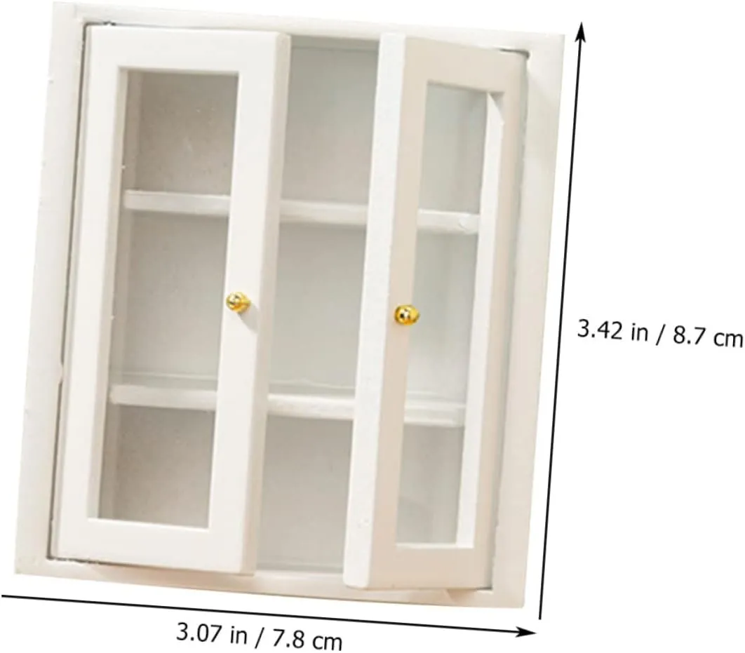 3pcs Miniature Scene Furniture Cabinet Dollhouse Mini House Decoration Miniatures Mini Furniture Prop Door Tiny House Mini House Cabinet Windows Kitchen Small House White Wooden