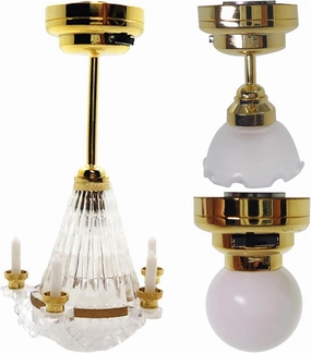 3PCS Dollhouse Lights 1/12 Scale Retro Doll House Lights Set with Round Ceiling Light, Flower Ceiling Light and Candle Easy Setup Dollhouse Lighting for Decor, Doll House