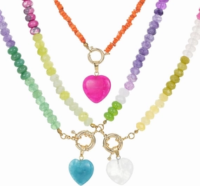 3Pcs Multi-Color Beaded Necklace for Women, Handmade Natural Stone Heart Charms Necklace Set Colorful Beads Multilayer Necklace Jewelry Present for Lovers