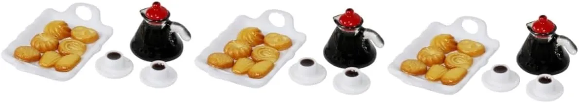 3sets Miniature Food Adorable Kitchen Set of Decorative Tiny Coffee Cups Porcelain Tray for Dollhouse Supplies for Mini House Decoration