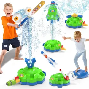 4-in-1 Kids Sprinklers for Yard - Summer Toys for Kids Ages 4-8 with Outdoor Baseball Game & Toy Rocket Launcher - Fun Water Splashing Gifts for Boys & Girls Ages 3-8