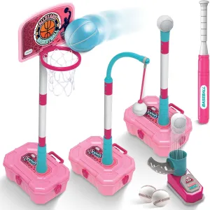 4 in 1 Pink Basketball Hoop for Girls 1-5, Mini Hoop for Toddlers, Indoor Outdoor Toys, Birthday Gifts