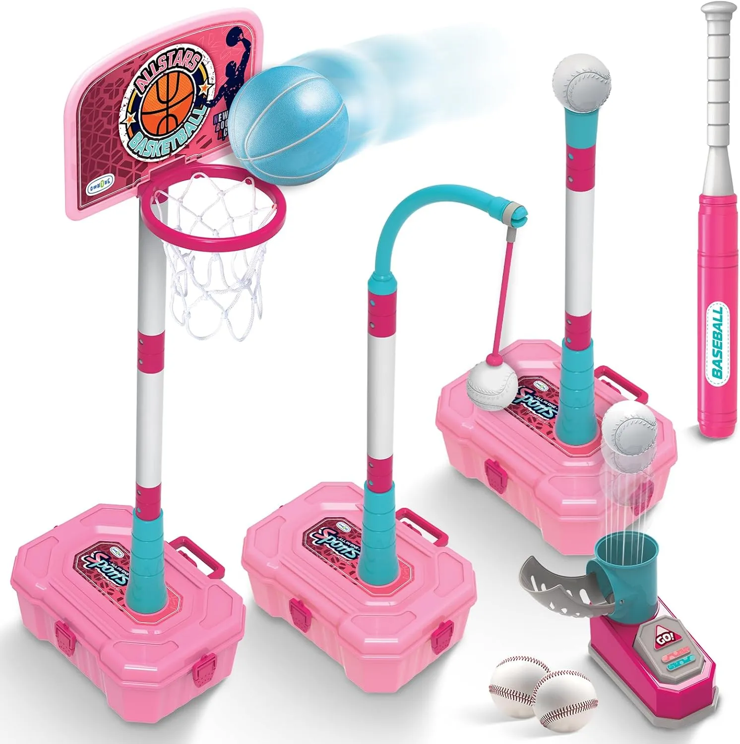 4 in 1 Pink Basketball Hoop for Girls 1-5, Mini Hoop for Toddlers, Indoor Outdoor Toys, Birthday Gifts