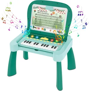 4-in-1 Touch & Learn Activity Desk, Educational Toys with Interactive Learning System Cards and Music Sheets Writing Board, Piano Learning Toys for Toddlers 1-3