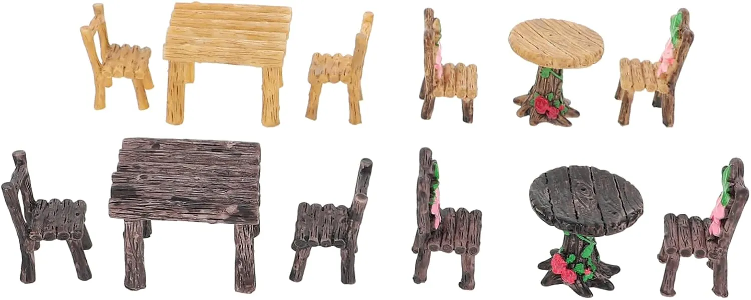 4-Pack Miniature Resin Table and Chair Decor Furniture Mini Ornament for Fairy Garden