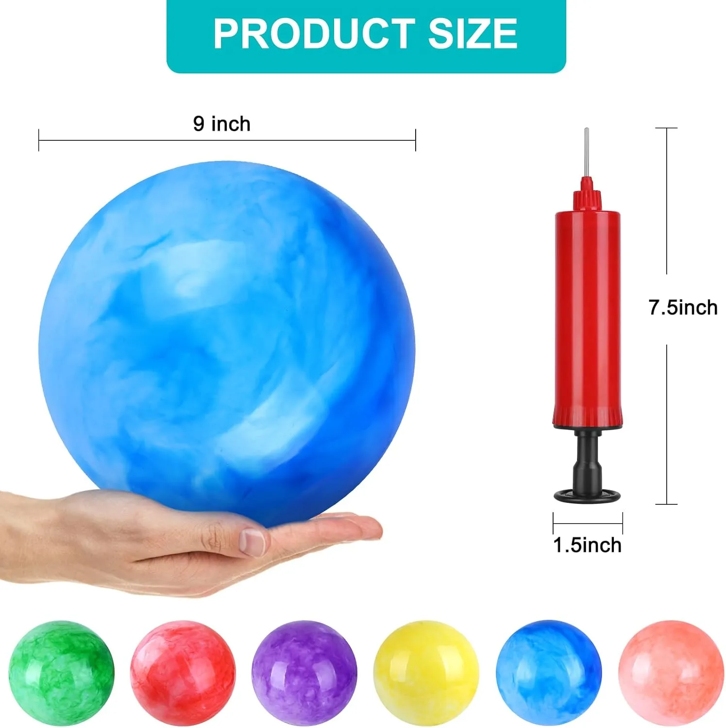 4 Pcs Marbleized Bouncy Balls & 1 Pump 9 Inch Inflatable Sensory Balls Beach Ball Kickball Bouncy Balls School Playground Ball Will Provide Hours of Fun and Entertainment for You and Your Family