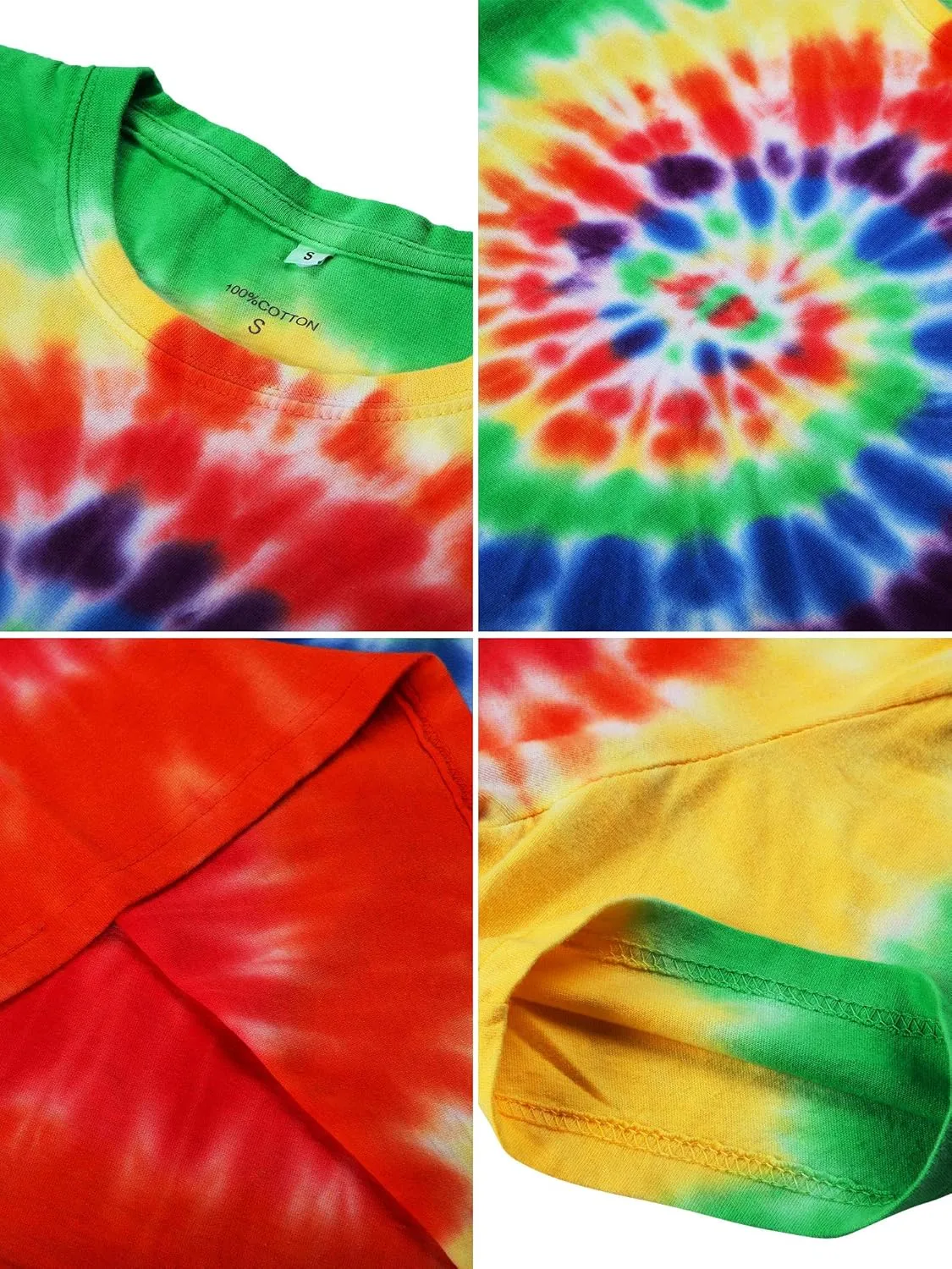 4 Pieces Hippie Costume Set, Include Colorful Tie-Dye T-Shirt, Peace Sign Necklace, Headband and Sunglasses for Theme Parties