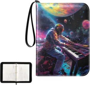 4 Pockets Trading Card Album Holder Book Folder Sports Card Binder Piano Cosmonaut Astronaut 400 Double Side Pockets for 3 Ring Binder Zipper