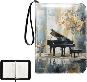 4 Pockets Trading Card Album Holder Book Folder Sports Card Binder Piano Painting 400 Double Side Pockets for 3 Ring Binder Zipper