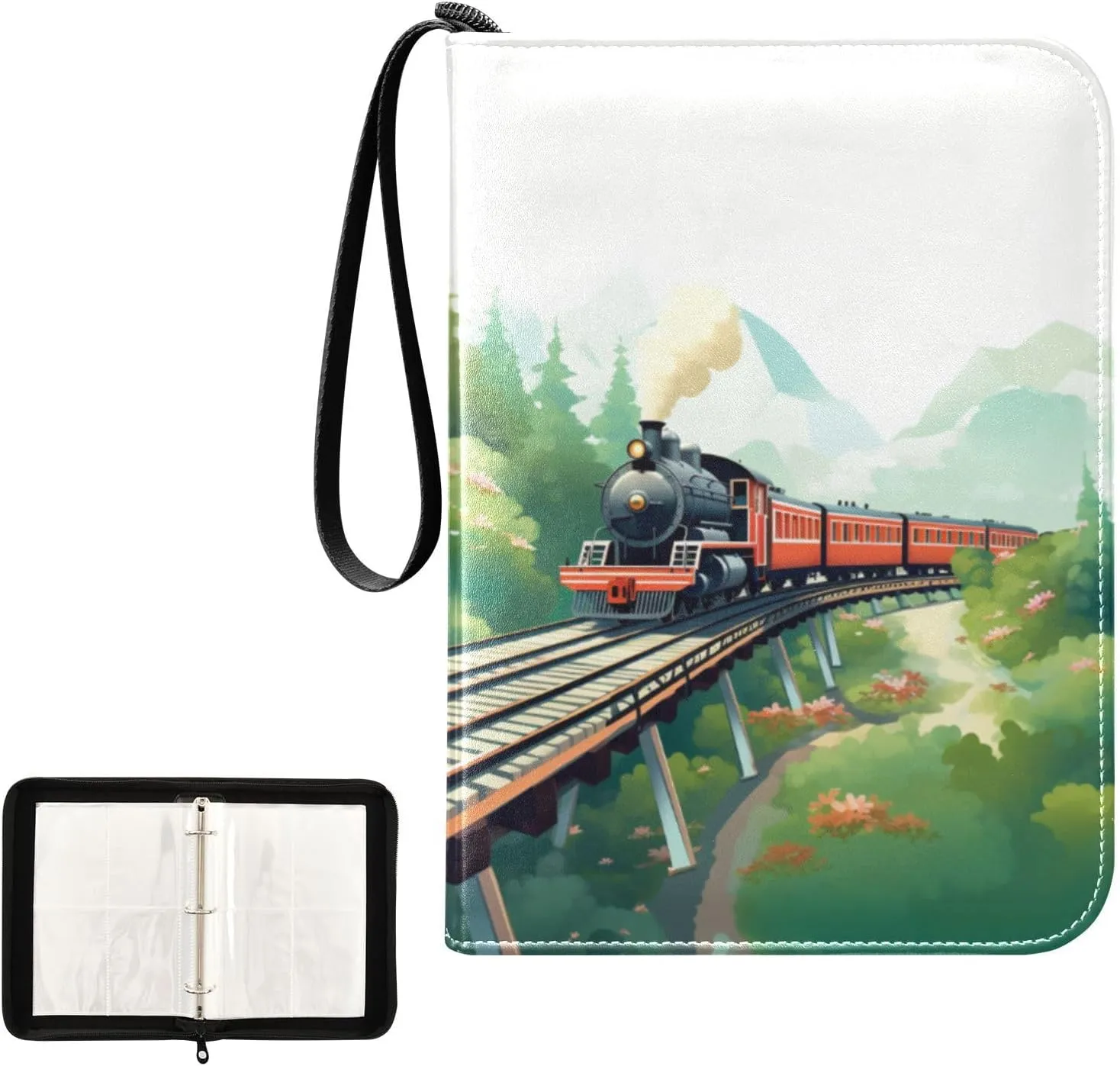 4 Pockets Trading Card Album Holder Book Folder Sports Card Binder Train 2 400 Double Side Pockets for 3 Ring Binder Zipper