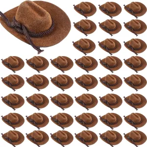 40 Pcs Mini Cowboy Hats Mini Western Cowboy Doll Hat for Crafts Doll Dress Up Dollhouse Birthday Party Decorations Favors