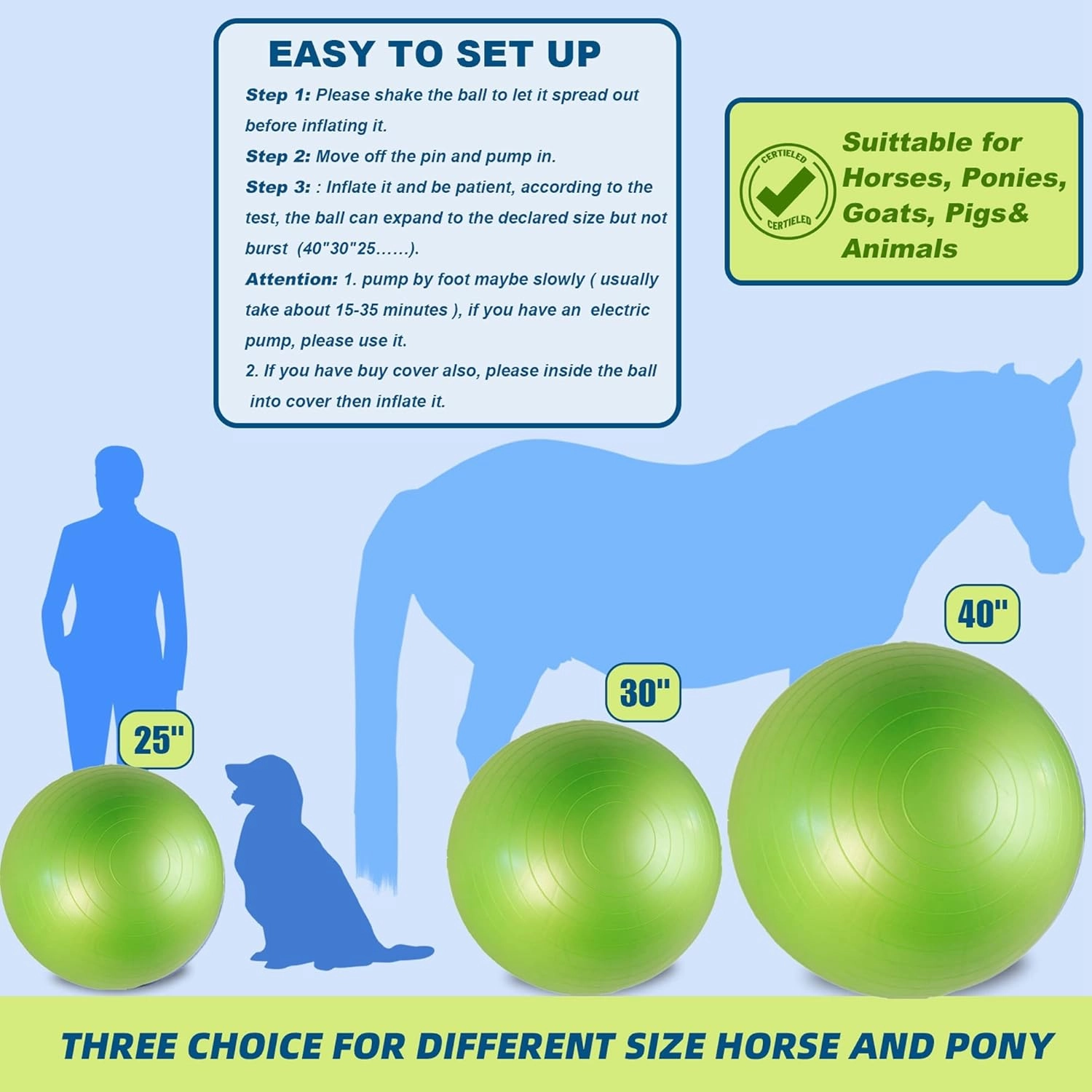 40 Inch Horse Ball Toy Mega Herding Ball Giant Horse Soccer, Pump Included