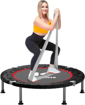 40" Mini Spring Trampoline with Resistance Band, Rebounder Trampoline for Adults, Small Fitness Rebounder for Indoor Exercise, Max Load 330 LBS