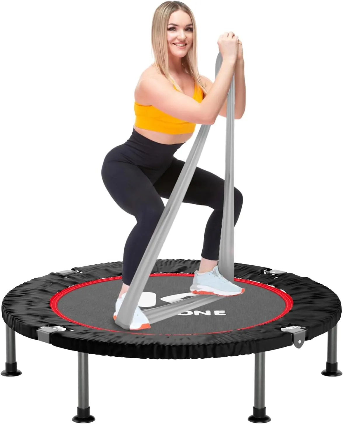 40" Mini Spring Trampoline with Resistance Band, Rebounder Trampoline for Adults, Small Fitness Rebounder for Indoor Exercise, Max Load 330 LBS