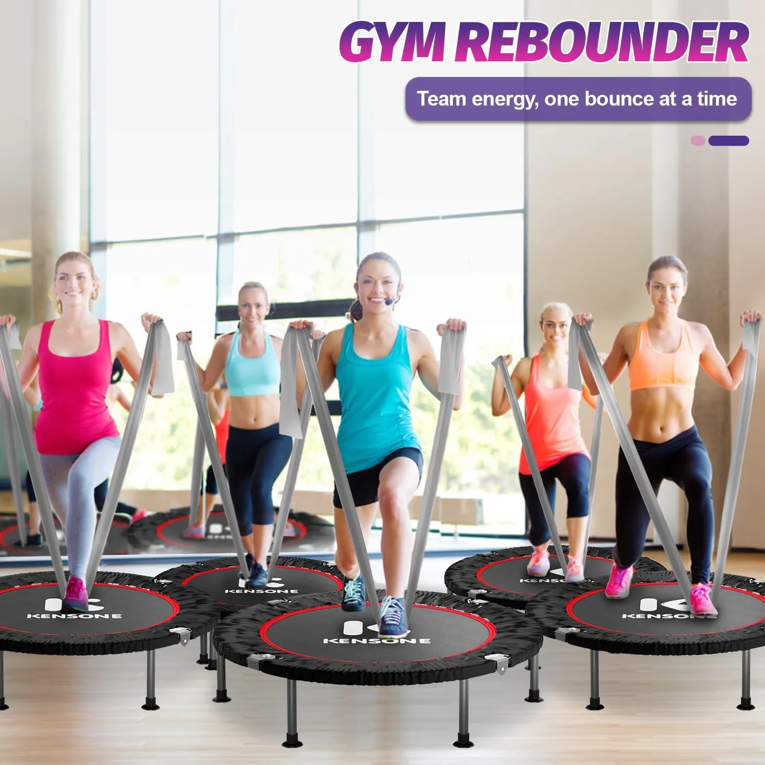40" Mini Spring Trampoline with Resistance Band, Rebounder Trampoline for Adults, Small Fitness Rebounder for Indoor Exercise, Max Load 330 LBS