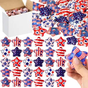 48 Pcs Patriotic Star Stress Ball Bulk 2 Inch Independence Day Mini Foam Stress Gifts Balls White Red Blue Relief Star Motivational Gifts for 4th of July Party Carnival Reward