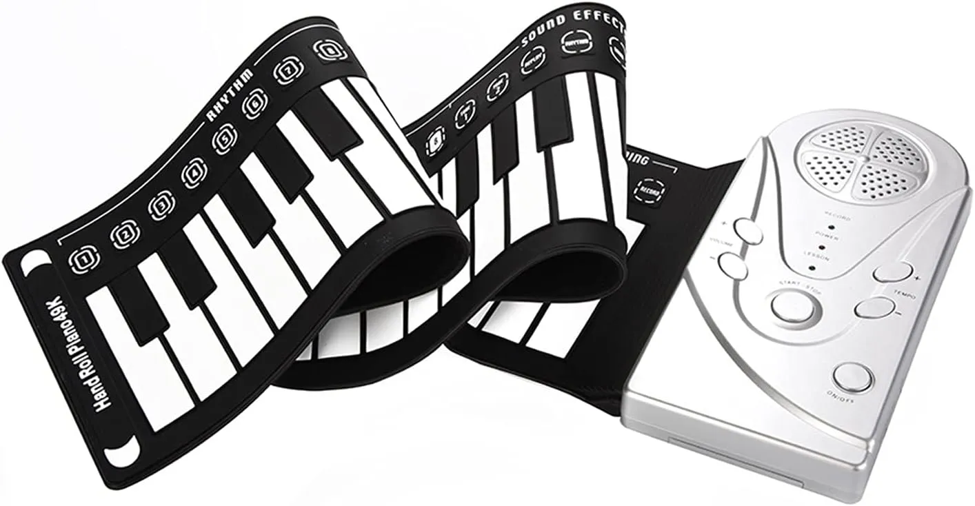 49 Keys Electronic Keyboard, Hand Rolled Silicone Piano Pad, Roll Up Keyboard Piano for Kids Beginners (Silver)