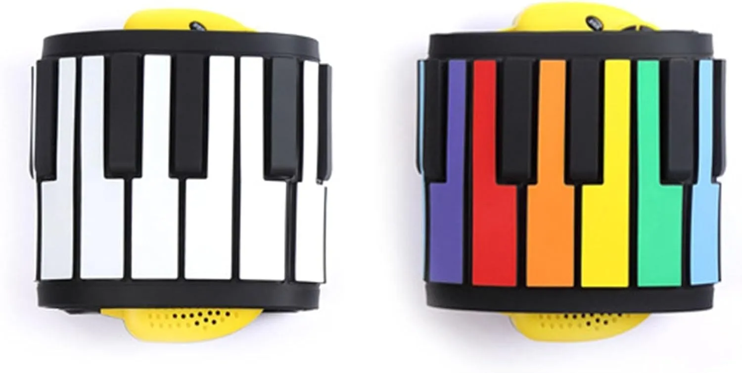 49 Keys Roll Up Piano Keyboard for Beginners And Kids, Rainbow Key Yellow