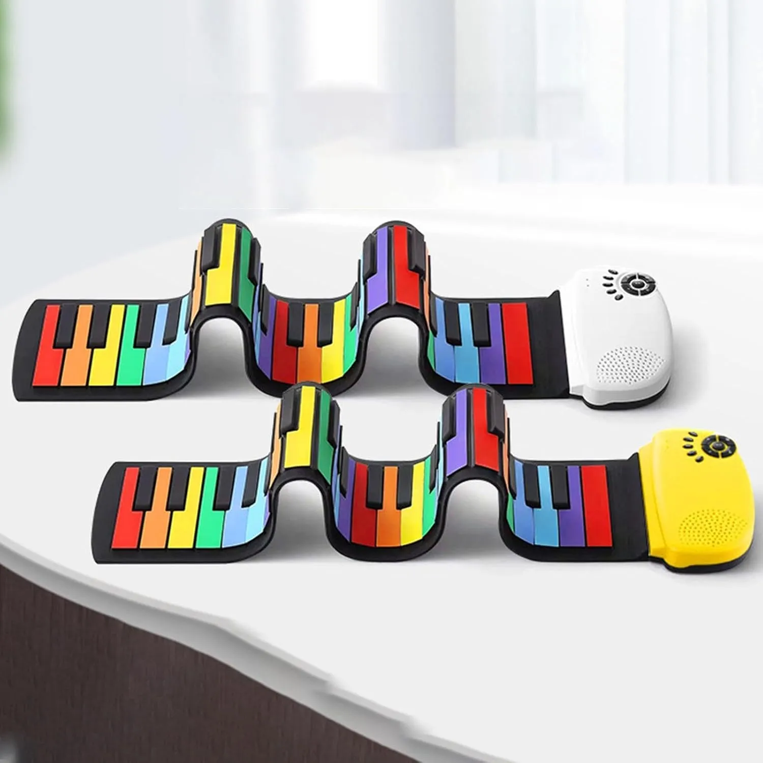 49 Keys Roll Up Piano Keyboard for Beginners And Kids, Rainbow Key Yellow