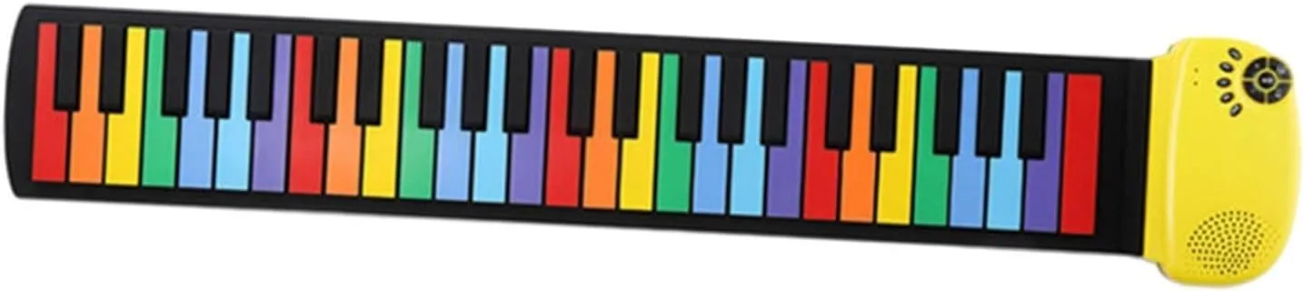 49 Keys Roll Up Piano Keyboard for Beginners And Kids, Rainbow Key Yellow