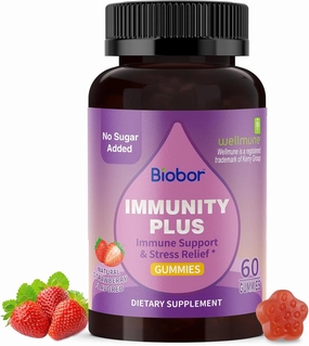 4 in1 Immunity Gummies with KSM-66 Ashwagandha,Vitamin C & D3, Sugar Free Natural Wellmune® Beta Glucan for Adults Immune Support & Stress Relief, GMO Free, Gluten Free (Strawberry, 60 Count)